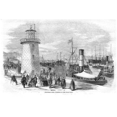 ANGLESEY Visitors to the Great Eastern at HOLYHEAD Pier - Antique Print 1859