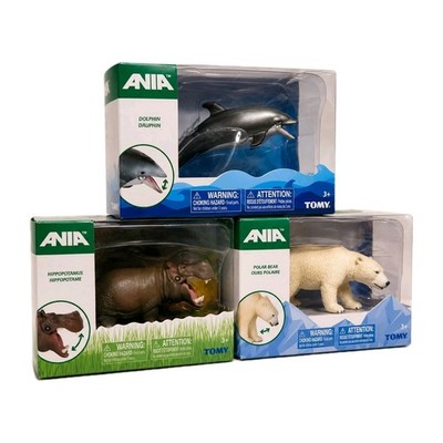 Tomy Ania Dolphin, Polar Bear & Hippopotamus Vintage Animal Figure Set