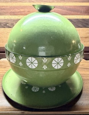 Cathrineholm Green & White Geometric Enamel fondue/ice bucket Set, Glossy