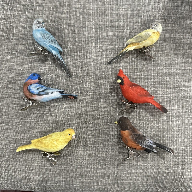 6 Bisque Ceramic Clip-on Bird Tree Ornament/Plant Clip Japan 