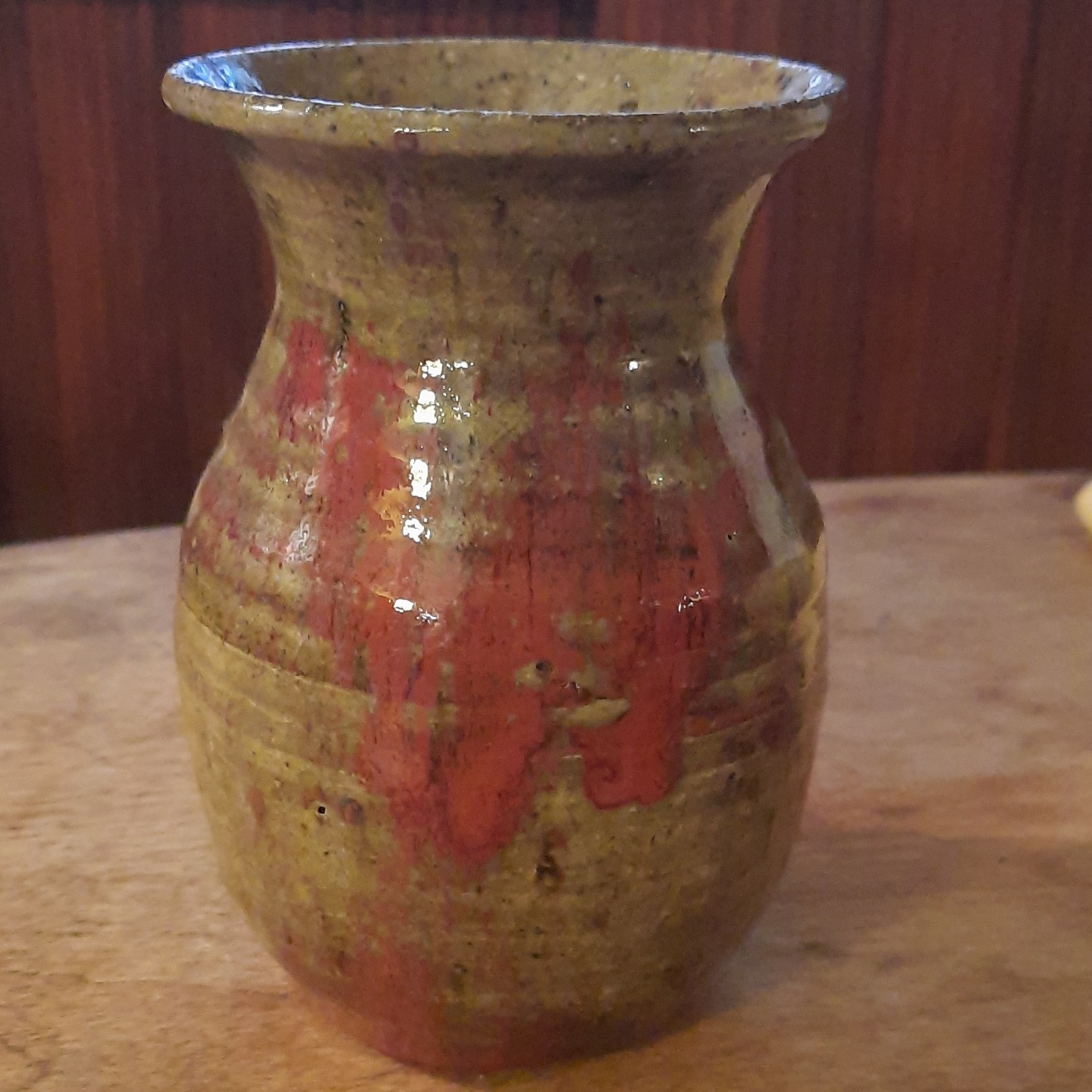 Handmade Art Pottery Vase Brown Red Abstract Glossy Decorative Clay