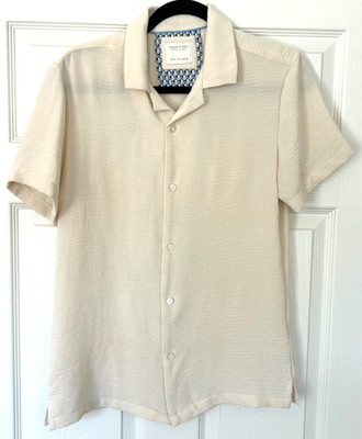 Cactus Man by Ricky Singh Men s S Textured Cream Short Sleeve Button Up Shirt