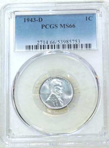 1943-D Lincoln Steel Cent PCGS MS66 Frosty Just Graded PQ New Holder #M345V