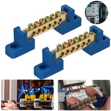 2X 6 Terminal Bus Bar Block Power Distribution Brass Wire Screw Grounding Strip