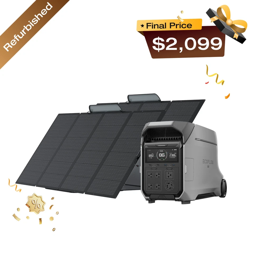 EcoFlow DELTA Pro 3 4kWh Power Station+2X400W Solar Panel Solar Kit Refurbished