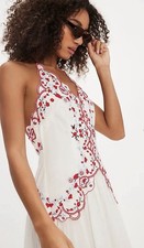 Free People Valenciana Midi Maxi Dress Halter Embroider Floral Ivory Combo L NWT
