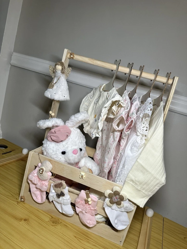 Wooden Baby Shower Crate Pregnancy News Gift Basket for Boys Girls - Image 3 of 3