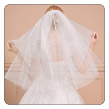 Wedding Veil White Bridal Veil With Mental Comb  2 Tier Fingertip Length Cla...