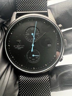 Cheetah CH-1605 Men s Chronograph Watch Black Mesh Blue Accents
