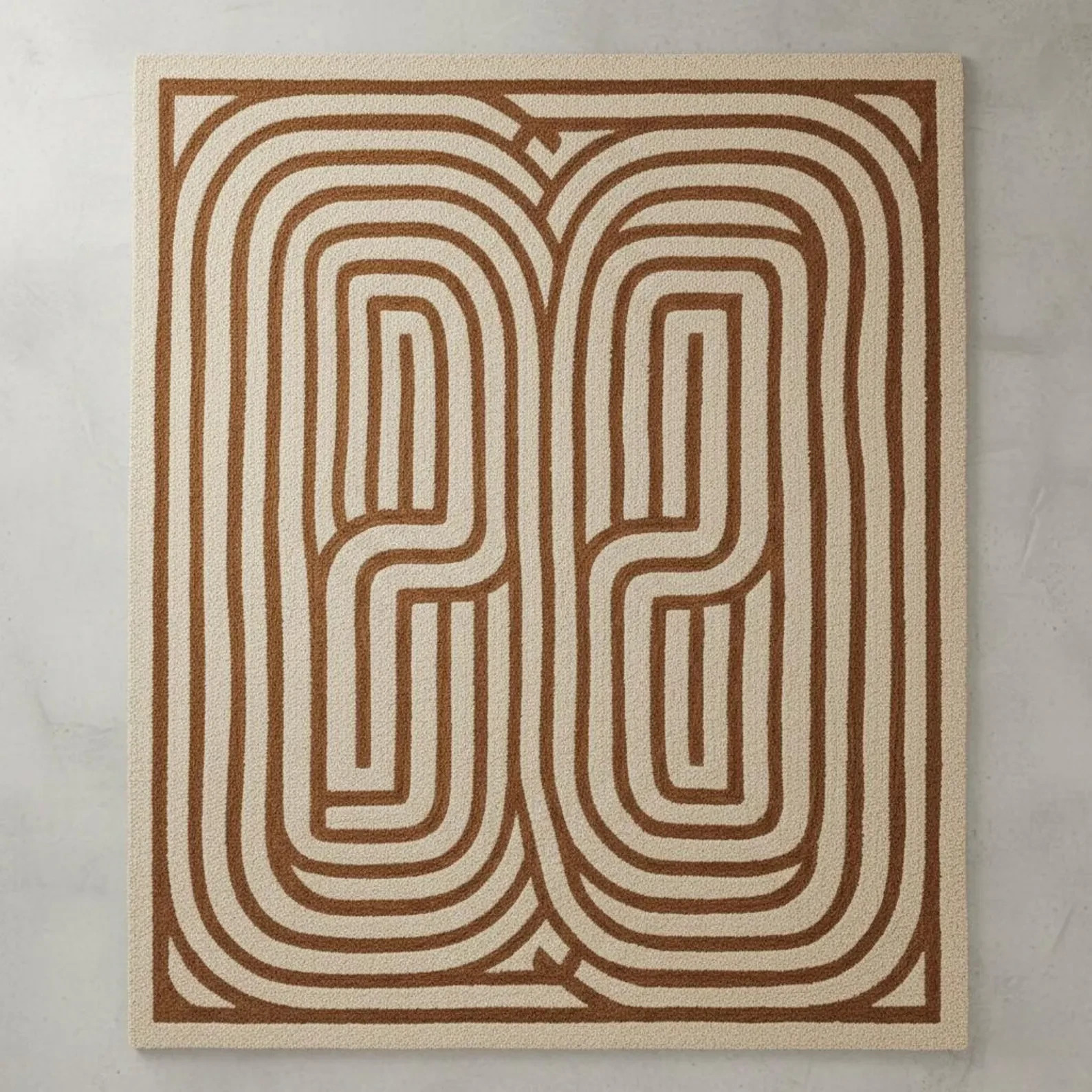 New Modern Hand Tufted Geometric Design Wool Beige and Brown Carpet Rug