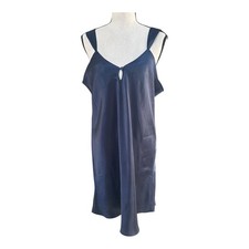 Vtg Erika Taylor Intimates Navy Blue Satin Keyhole Slip Dress L