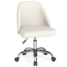 Office Chair Modern Armless Desk Chair with Upholstered Seat Beige
