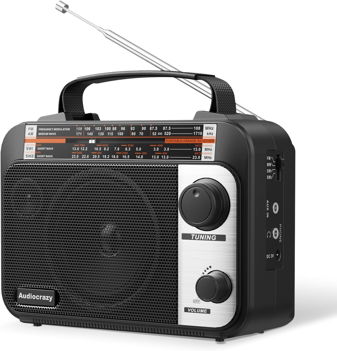 Radio Portatile AM/FM/SW Multibanda Ricaricabile 1800mAh | Audio Retrò