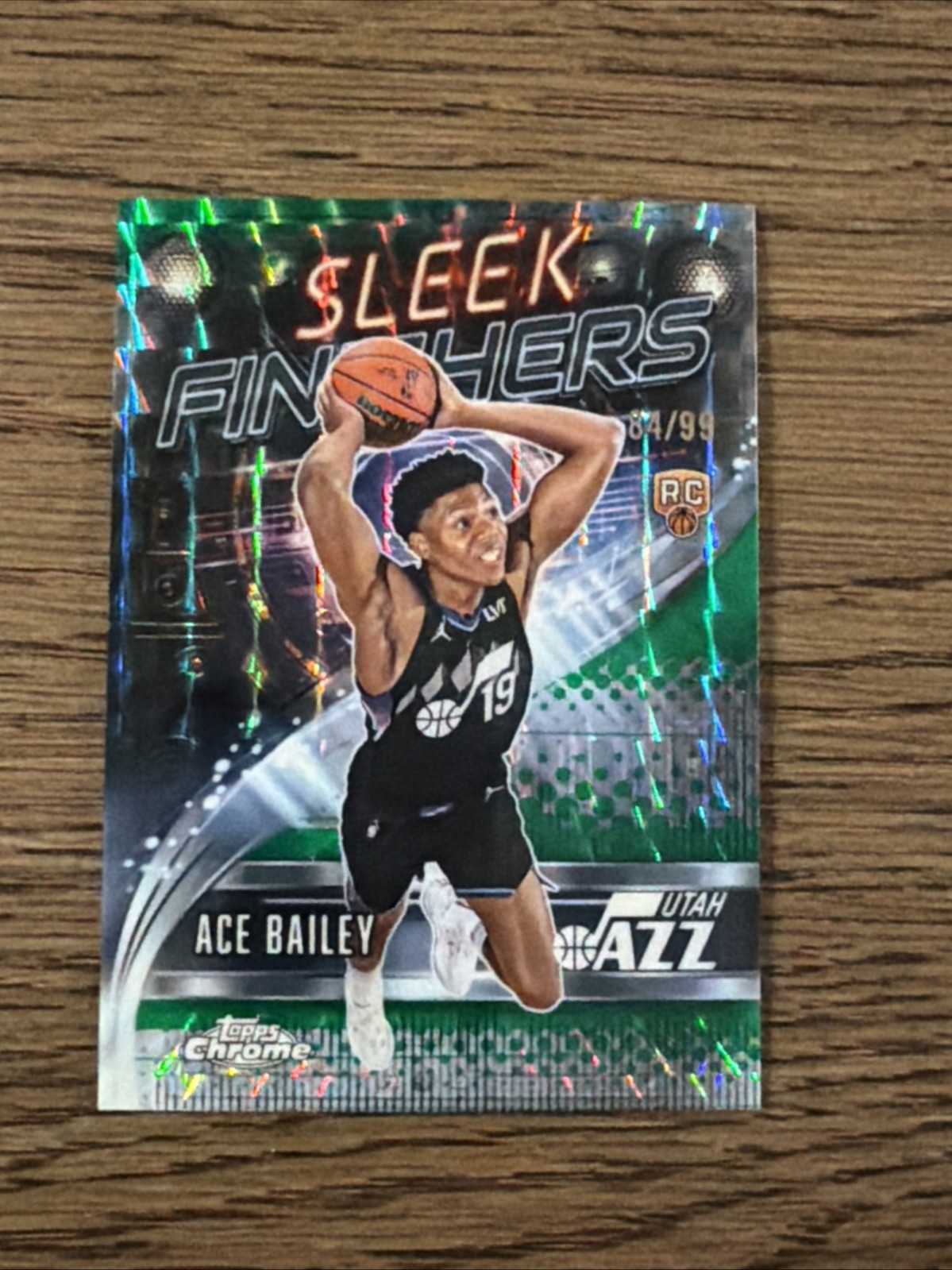 2025-26 Topps Chrome Ace Bailey Sleek Finishers RC Geometric Green Refractor /99