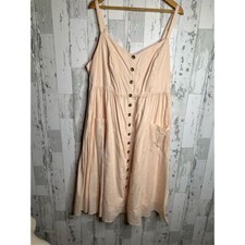 Torrid Pink Midi Linen Button-Front Dress Plus Size 3 Pink Pockets
