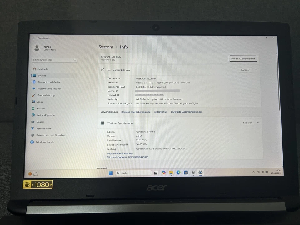 Acer Aspire A515-51G | i5-8250U | 8GB RAM | 1TB HDD + 128GB SSD | MX130 | 15.6" - Bild 4 von 4