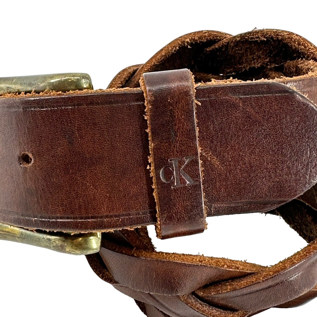 Calvin Klein wide brown metallic woven leather belt 36” boho waist belt S Calvin Klein Genuine Leather Belt Brown Woven Braided Womens  main image 2