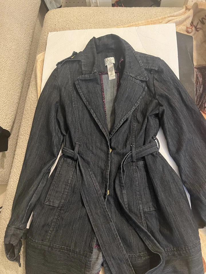 Emma James Womans Denim Jean Belted Jacket Size L Has Pockets - Image 4 of 4