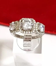 Sterling Silver Radiant Cut Synthetic Diamond Halo Wedding Engagement Ring Band