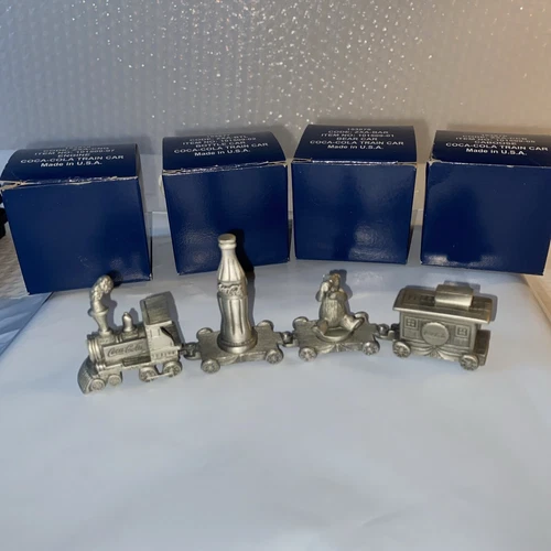 Vintage Coca-Cola Pewter Metal Miniature 4 Piece Train Set Original D