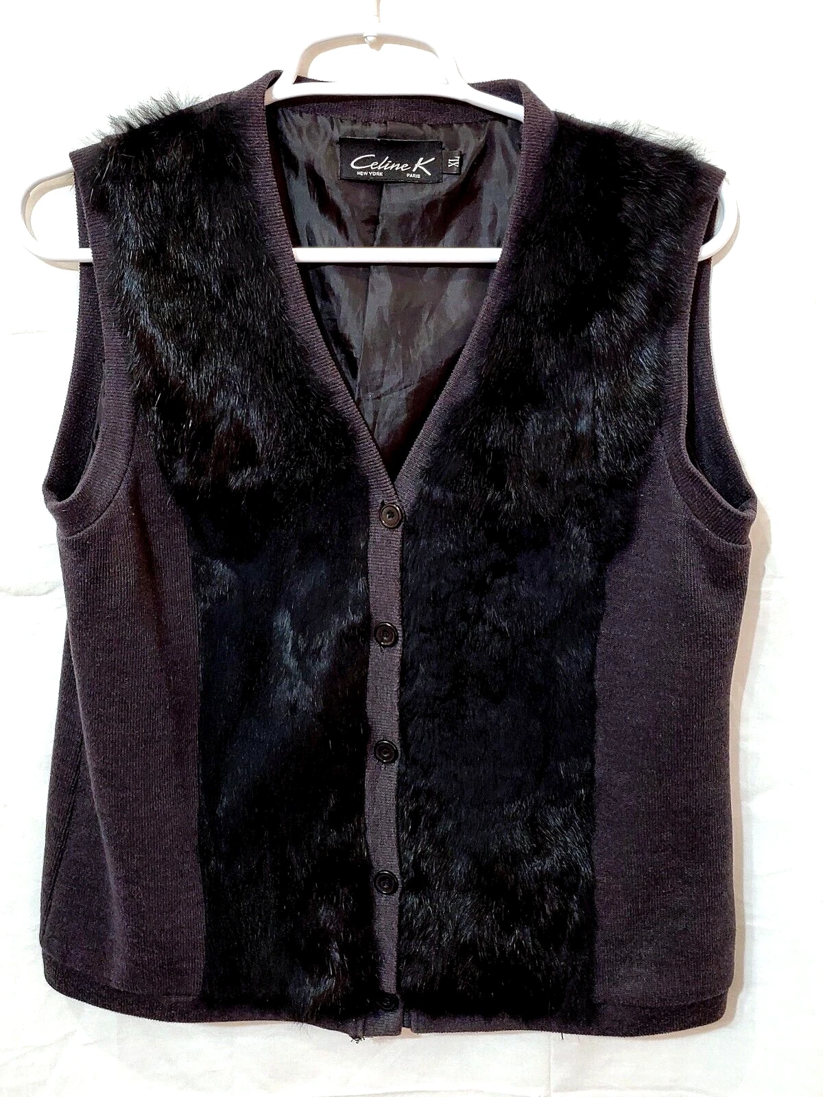 CELINE K. NY PARIS Vintage 100% Lana di Coniglio Miscela Poliestere Gilet XL