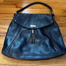 Onna Ehrlich Navy Blue Pebbled Leather Tassel Detail Bag