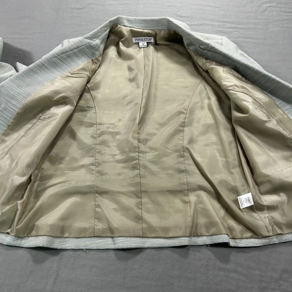 Blazer Pendleton DE COLECCIÓN Mujer 12 Gris Mezcla de Lino Abrigo Recortado 2 Botones Damas Foto 3 de 4