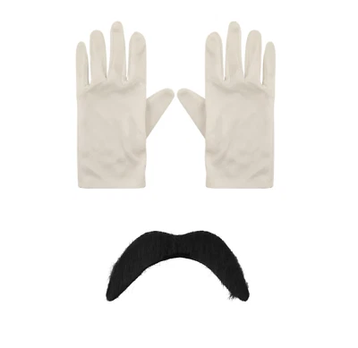 NUJAKE Kids Super Hero Italian Fancy Dress Set White Gloves Black Moustache Mario Luigi