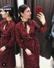 LAST size M NWT ZARA BLACK RED LEOPARD ANIMAL PRINT MIDI DRESS 7484/165