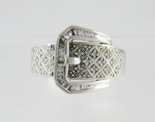 Vintage Designer 12mm Belt Buckle Diamond Engagement Ring Sterling Silver Size 7
