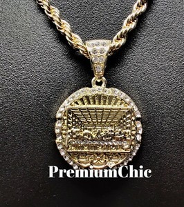 Iced Last Supper Pendant And Rope Chain Necklace Hip Hop Gold Plated Cz Jewelry