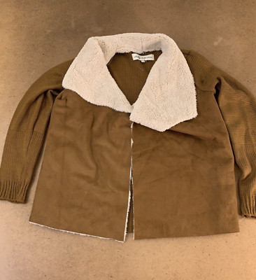 Sebby Collection Women's Size XL Brown Faux Shearling Sweater Jacket NWT