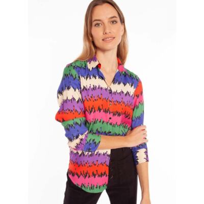 Vilagallo Gaby Multicolor Graphic Button Down Women's EU 44/US Large Unique Art