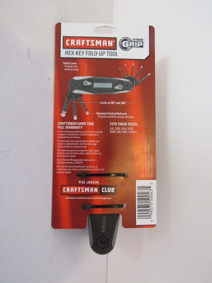 Craftsman 49269 Extreme складной шестигранный ключ гаечный ключ SAE дюйм наконечники с алмазным покрытием - Изображение 3 из 3