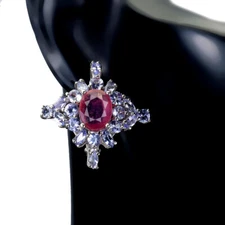 925 Sterling Silver Earrings Oval Ruby Tanzanite Natural Gemstone Jewelry
