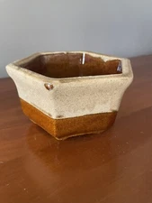 VTG Haeger Planter 4002 Beige & Brown Salt Glaze tUSA Pottery Footed Mid Century