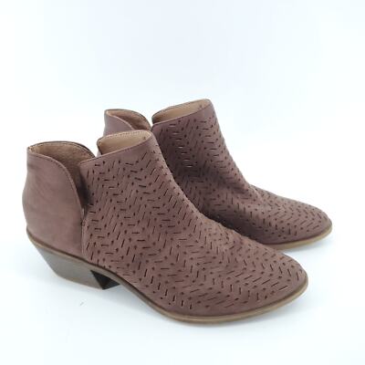 Life Stride Payton Brown Laser Cut Flex SlideOn Almond Toe Block Heel Bootie|7.5