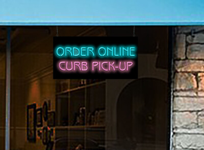 Order Online Pick-Up Neon Sign | Jantec | 32'' x 16'' | Curbside Drive Thru To Go