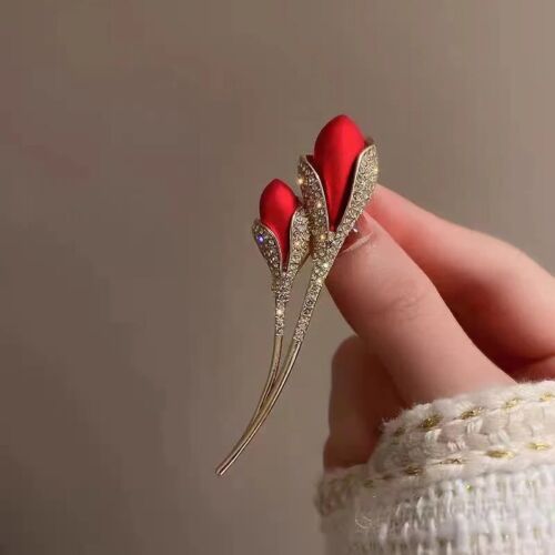 Spilla tulipano rosa rossa spille donna moda spilla fiore lusso chiaro bel design - Foto 14 di 14