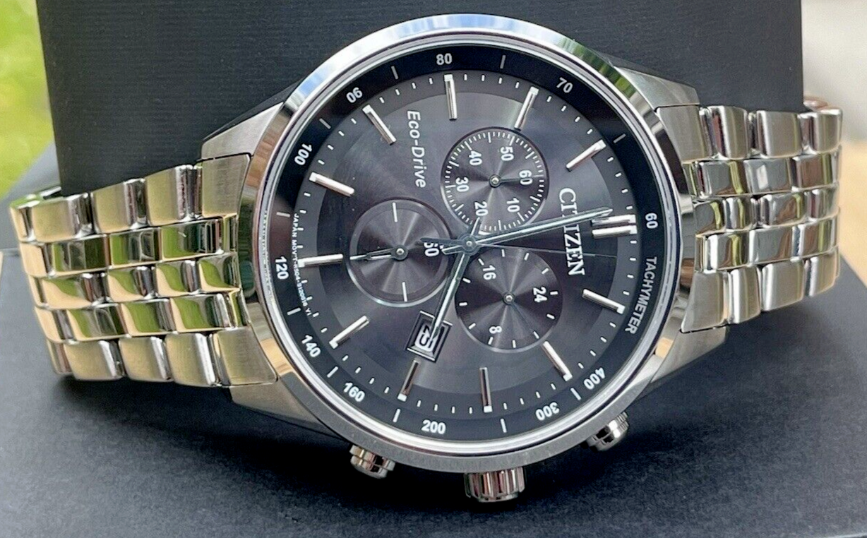 CITIZEN AT2141-87E MENS CHRONOGRAPH TACHYMETER ECO-DRIVE BLACK SUNRAY DIAL WATCH