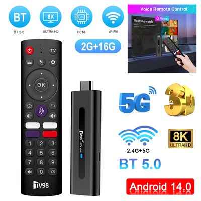 TV98 8K Android 14.0 Smart TV Stick 2.4G 5G WiFi TV Box Ultra HD Media Player