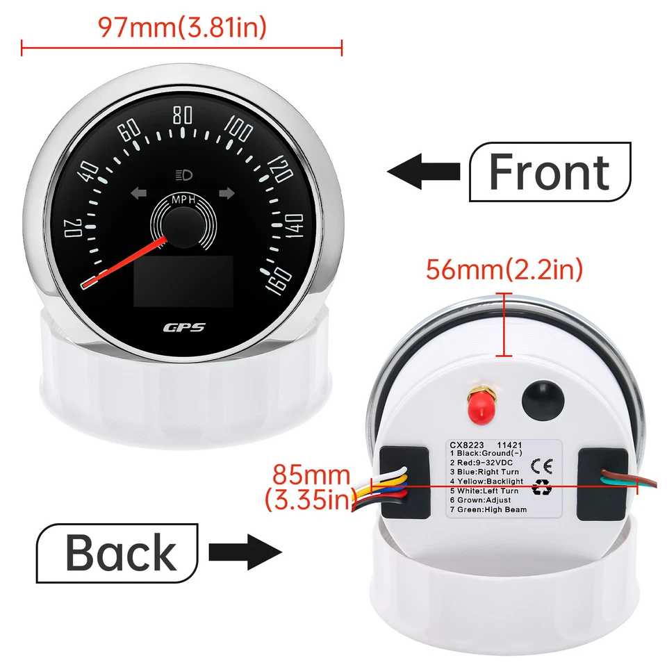 6 Gauge Set 85mm GPS Speedometer 160MPH Tachometer 0-8000RPM for Boat Car Truck  - Image 4 of 4