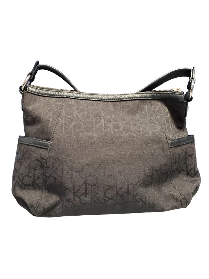 Calvin Klein Hobo Bag Womens Black Canvas Shoulder Strap Silver Hardware - Image 2 of 4