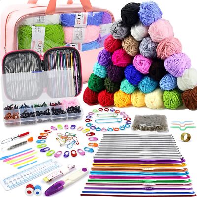 Kit de crochet de 336 piezas para principiantes, kit de crochet con 1500 yardas