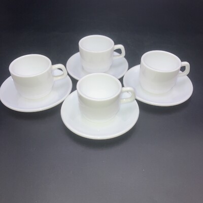 Vintage Set 4 ARCOPAL France Milk Glass RestWare Stackable Mini Cup/Saucer