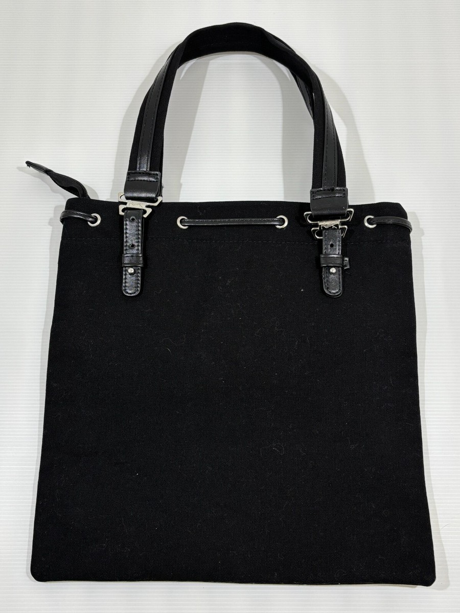 Yves Saint Laurent Black Tote Bag Handbag Canvas Cosmetics Gold
