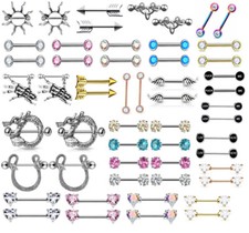 PAIR 14G NippleRings Surgical Steel CZ Nipple Ring Shield Barbell Body Piercing