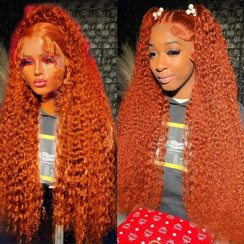 Ginger Orange 13x4 Glueless Curly Lace Frontal Human Hair Wig Preplucked