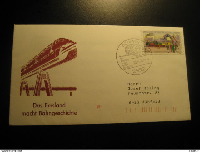 Dorpen 1986 To Hunfeld Emsland Train Railway Cancel Cover Germany
