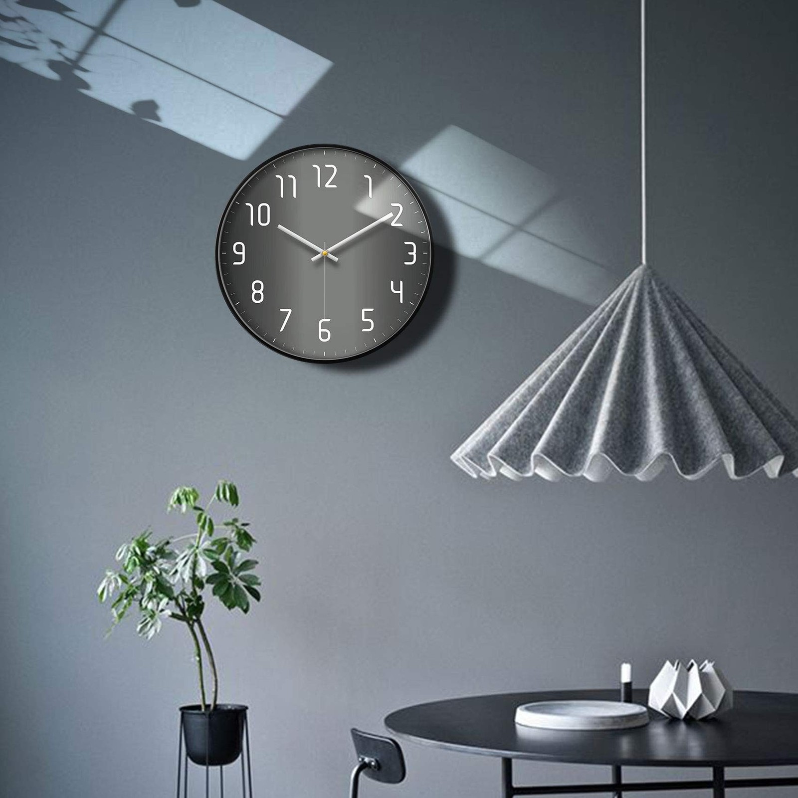 Modern Wall Clock Silent Non Ticking Cool Clocks for Wall Black&Grey Large Of...